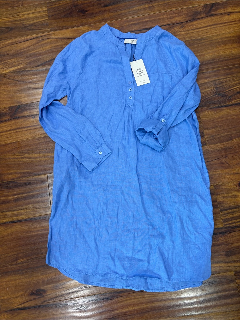 Martha Stewart Indigo Blue Long-Sleeve Linen Tunic Dress